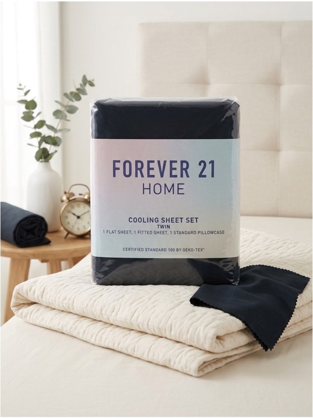 NIP Forever 21 Dorm Home Twin Cooling Sheet Set - Gray/Black - New Bedding 50.00